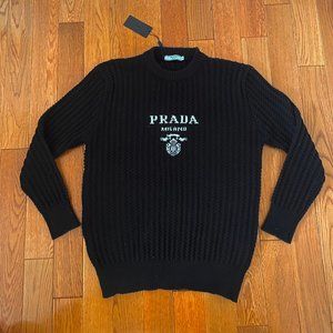 Black Prada Intarsia Logo Knit Crew-Neck Sweater